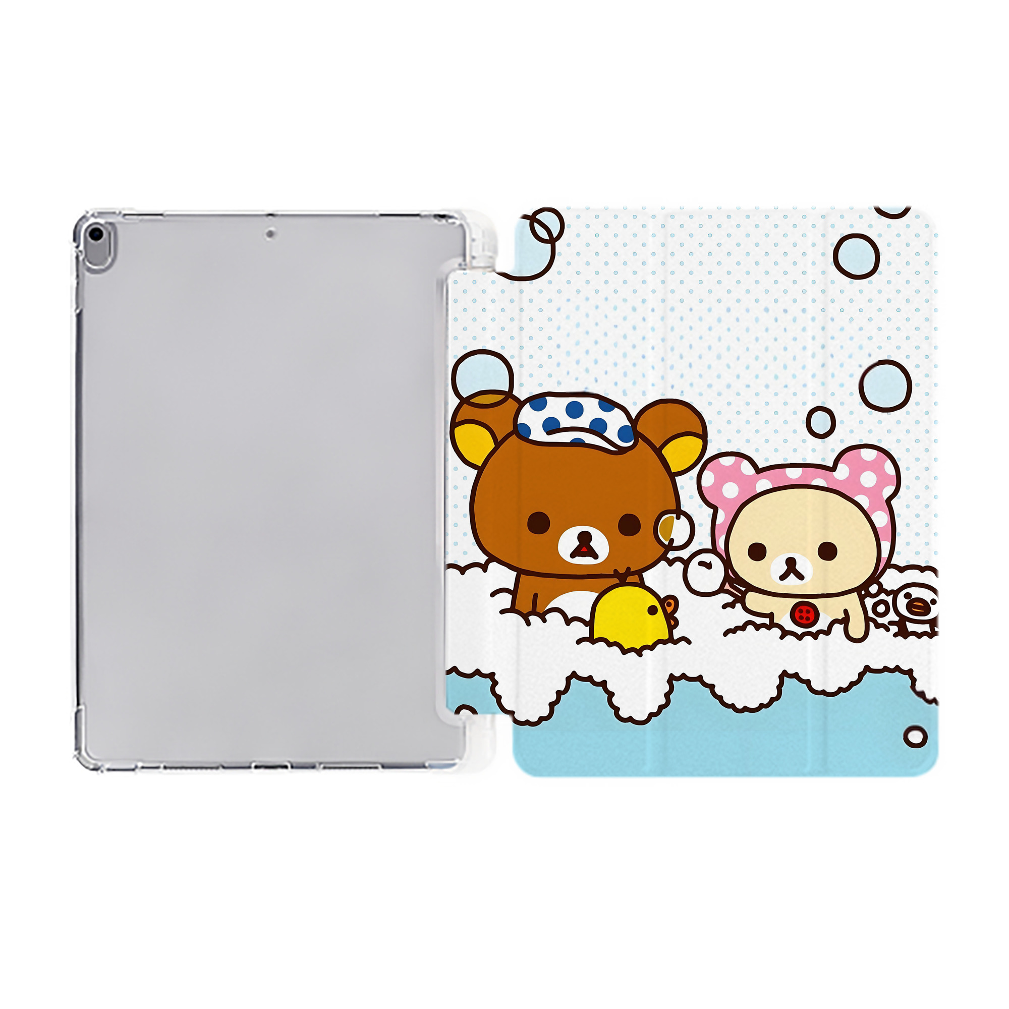 （画像用） リラックマ リラックマ キイロイトリ Rilakkuma Korilakkuma Kiiroitori IPad ケース ペン収納付き 三つ折りスタンド PUレザー×シリコン 対応機種9.5/10.5/10.9インチ